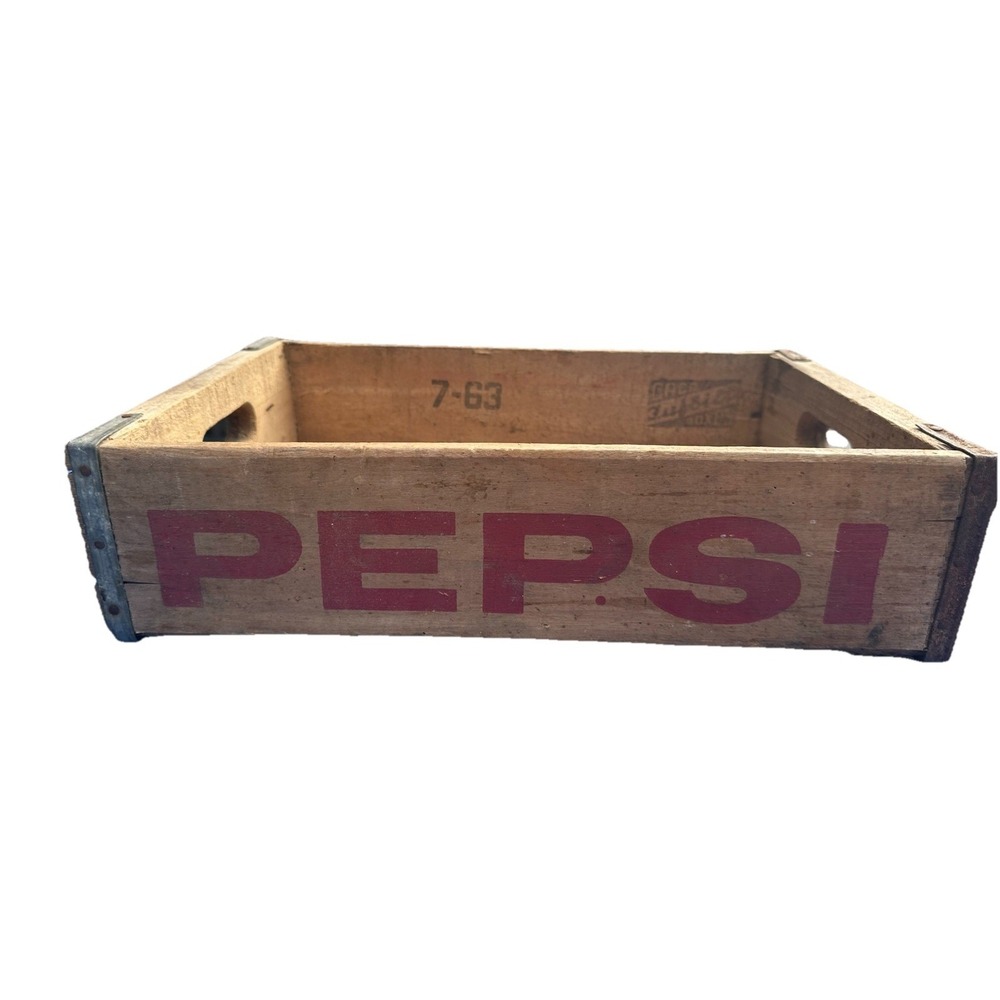 Vtg Wood Pepsi 24 bottle Crate w/ Handles Red Script Pepsi Dallas Texas 7-63 #2